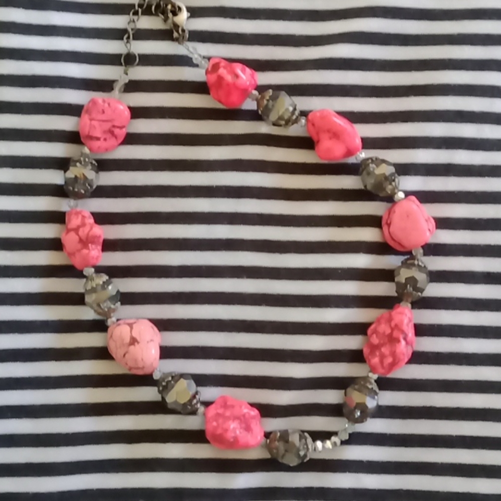 Pink faux turquoise necklace, fits 17-20" neck